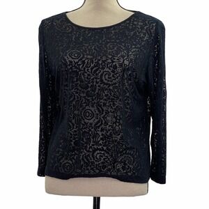 SHEER Black Floral Lace Long Sleeve Blouse